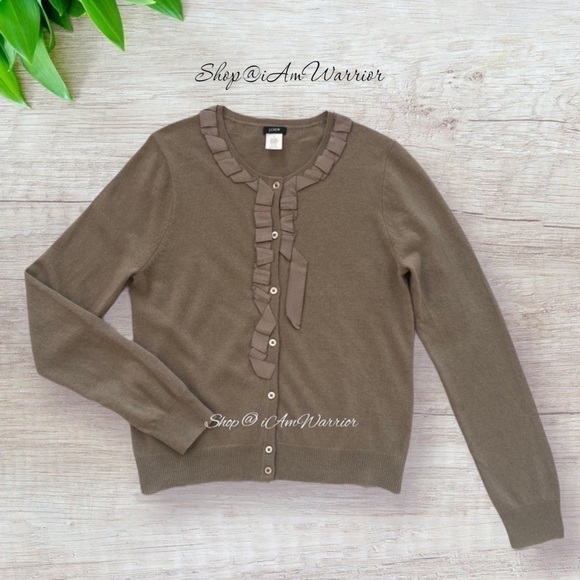 J.Crew grosgrain ribbon tan cashmere blend cardigan sweater *shop@iamwarrior - Picture 3 of 11
